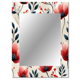 DesignQ Mosaic Floral Vintage Geometric Wall Mirror, Printed Beige Wall Mirror, Modern Bathroom Wall Mirror, Decorative Geometric Mirror - 30x40 Inches