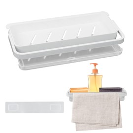 Sink Organiser, Sponge Holder, Dish Cloth Holder, Shower Shelf, No Drilling, Kitchen Sink, Sink Organiser, Hanging Wall Storage, Hanging for Kitchen, Bathroom, 1 Piece, White