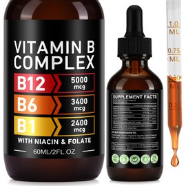 YLXYZUAD Vitamin B Complex Liquid Drops - Vitamin B12 5000mcg | B1, B3, B6, B9 | Niacin & Folate | 60ml (2 Fl Oz)