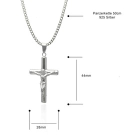 LaraZeidler Berlin Men's Cross Necklace 925 Sterling Silver with Jesus Crucifix Pendant, Sterling Silver