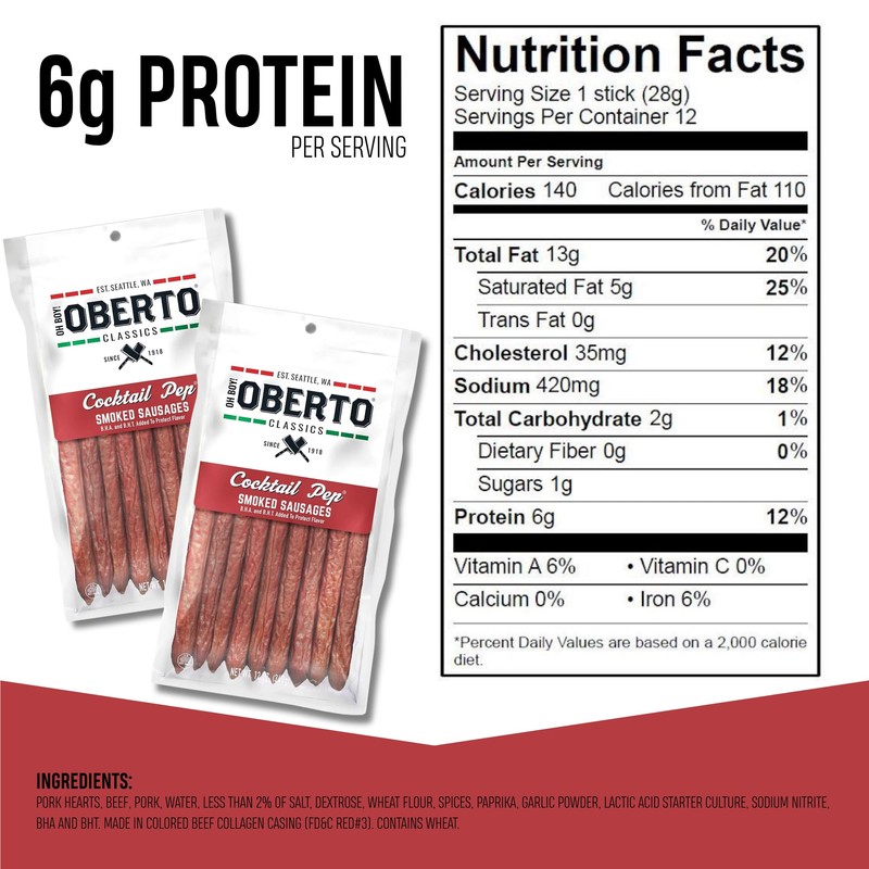 Oh Boy! Oberto Classics Cocktail Pep Smoked Sausages, 12 Ounce