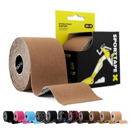 SPORTTAPE Kinesiology Tape - 5cm x 5m Roll - Light Brown | Waterproof & Hypoallergenic Skin Kinetic Sports Tape | Physio & Muscle Injury Tape for Shoulder, Knee, Shin, Ankle, Joint & Body Support