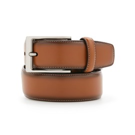Perry Ellis Portfolio Amigo Men's Dress Belt, Leather, Stitched Edges, Metallic Buckle, Versatile, 1.5" Width, Brown, 30
