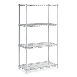 Nexel Adjustable Wire Shelving Unit, 4 Tier, Commercial Dry Storage Rack, 12" x 36" x 63", Chrome
