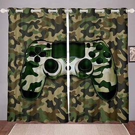 Camo Gamepad Curtains Kids Boys Limited Camouflage Video Game Gamepad Curtains for Bedroom Living Room Gamer Game Controller Windows Drapes Hidden Military Room Decoration,W46*L54