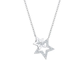 Elli Necklace 925 Silver Star Cut-Out Pendant Chain Women's Crystal Jewellery Gifts for Women Girls Mum Girlfriend Silver Chain Length 45 cm, Silver, Crystal