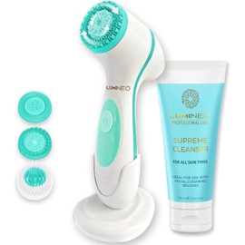 Lumineo Cepillo de limpieza facial con gel limpiador, exfoliante de poros y puntos negros, cepillo facial eléctrico USB para una limpieza suave y profunda (turquesa (piel normal))