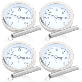 Vegena Heating Pipe Thermometer, Set of 4, Bimetal Thermometer, Industrial Pipe Thermometer, Temperature Display with Clip-On Spring, Pipe Thermometer 0-120°C 63 mm