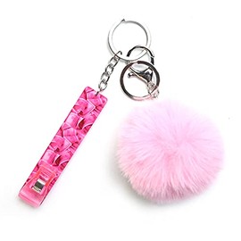SUREGONAILS Card Grabber For Long Nails, Acrylic Debit Bank Card Grabber Keychain For Women ATM Card Clip Pom Pom Ball and Plastic Clip (Pink dollar, Card grabber for long nails)