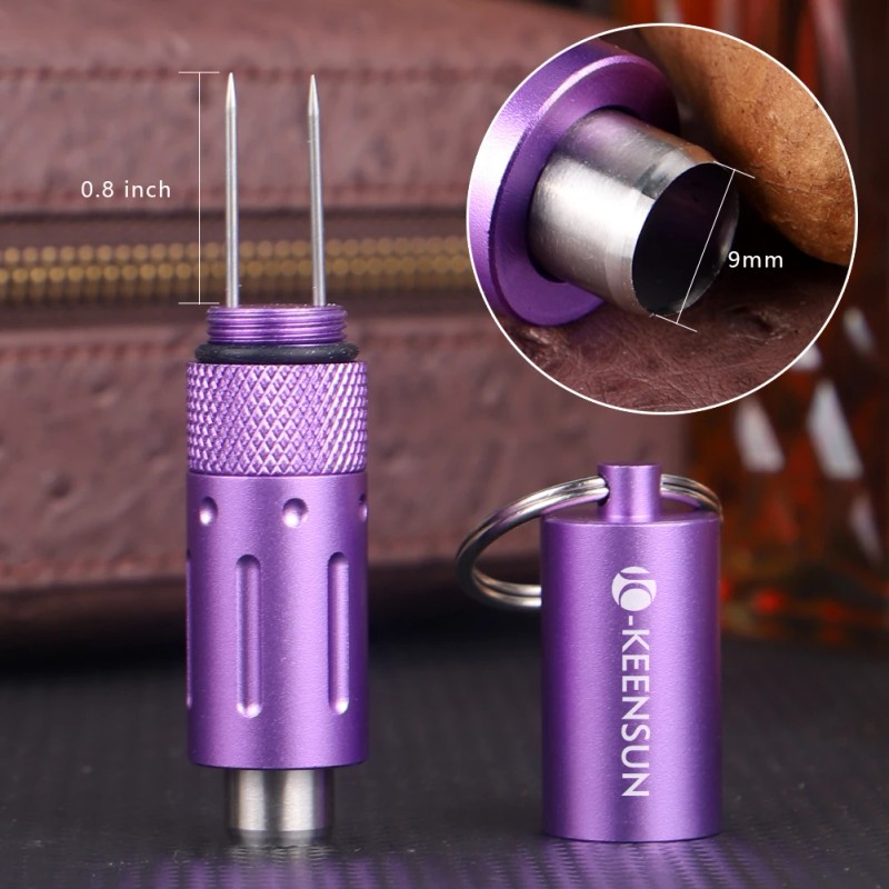 Purple KEENSUN 2-in-1 Cigar Draw Enhancer & 9mmCutter Punch Portable