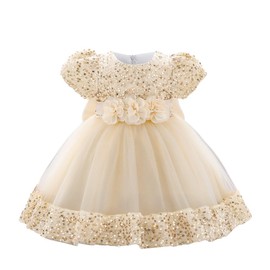 Puffy Tulle Baby Girl Formal Dress for Party Baptism Ceremony Photoshoot Wedding Flower Girls Dress (Champagne, 3-6 Months)