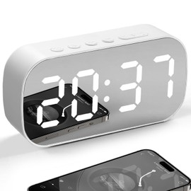 LUMOKU Reloj Despertador,Reloj Digital LED,Despertador con Espejo,Reloj Digital Escritorio con Visualización Cíclica de Temperatura,Hora y Fecha,Reloj Despertador Atenuación Automática