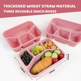 Bento box, 4 snack containers with 4 compartments, reusable meal preparation containers, lightweight lunch containers for children and adults, Stackable, Work, and Travel(Wheat(Pink))