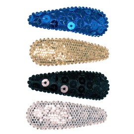 Mia Spirit Snip Snaps Metallics + Sequins Metal Barrettes, For School Spirit, Dance, Cheer, Fashion, For Women and Girls 4pcs (blue/gold/black/silver)