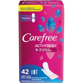 Carefree Acti-Fresh - Bragas con forma de cuerpo largo para llevar sin perfume, 42 forros, paquete de 3 (el embalaje puede variar)