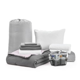 College Freshman Dorm Pack Plus - Twin XL Bedding Bundle - Granite Gray/Violet Ice Color Set
