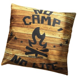 DUSTSTROKE Camping Logo Cushion Cover, Pillow, Stylish, Interior, Miscellaneous Goods, 17.7 x 17.7 inches (45 x 45 cm), No Camping, No Life, Wood