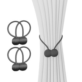 Magnetic Curtain Tiebacks (2 Pack) – No Drill Small Curtain Tiebacks for Indoor & Outdoor, Curtain Tie Backs for Living Room, Bedroom, Baby Nursery Decor, Black