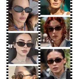 HYLLE Retro Rectangle Trendy Sunglasses for Women Vintage Small 90s Fashion Funny Style Square Sunnies (Black/Brown)