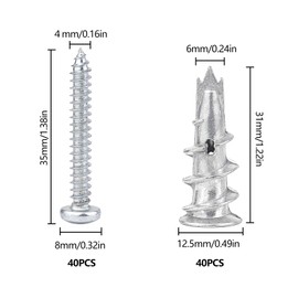JINTANG Plasterboard Dowels, 40 Pieces, Self-Drilling Plasterboard Dowel Metal with Screws, Plasterboard Dowels Metal for Mounting in Concrete, Bricks, Plasterboard Panels Uvm