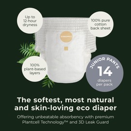 Ecoriginals - 84 Eco Junior Pull-Ups - Trainer Pants with 100% Plant-Based Layers, Disposable Diaper & Hypoallergenic Kids Toilet Training Pants - Secure Fit Size 6 Easy Ups (35 lb+), 6 Pack