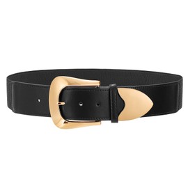 TRIWORKS Women Wide Elastic Waist Belt for Dresses Fashion Gold Buckle Wide Stretchy Belt