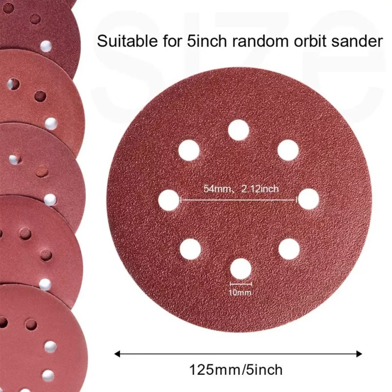 100Pcs 5'' 8-Hole Hook Loop Orbital Sander Paper 40-240 Grit