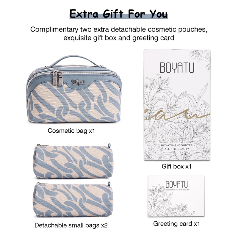 BOYATU Travel Makeup Bag for Women: Large Capacity 3-Piece Cosmetic