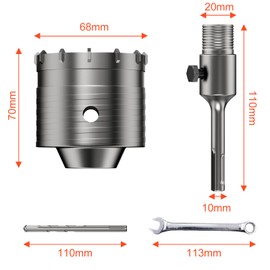 WinGluge Hollow Drill Bit Set 68 mm, with SDS Plus Adapter 110 mm and Pilot Drill 110 mm, Hole Saw Hollow Drill Bit, Socket Drill, Hammer Impact Resistant, Can Drill, for Stone, Concrete and Brick