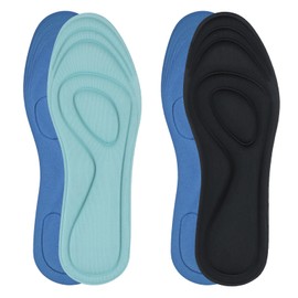 2 Pairs of Memory Foam Insoles, Comfort Breathable Massage Insoles, Shock Absorption Buffering, Soft Sole Shoe Insoles for Casual Shoes, Trainers, Black/Blue (43-44)