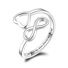 925 Sterling Silver Inspirational Jewelry Rings Adjustable Ring Personality Encouragement Gift for Teens Women(Always My Sister Forever My Friend)