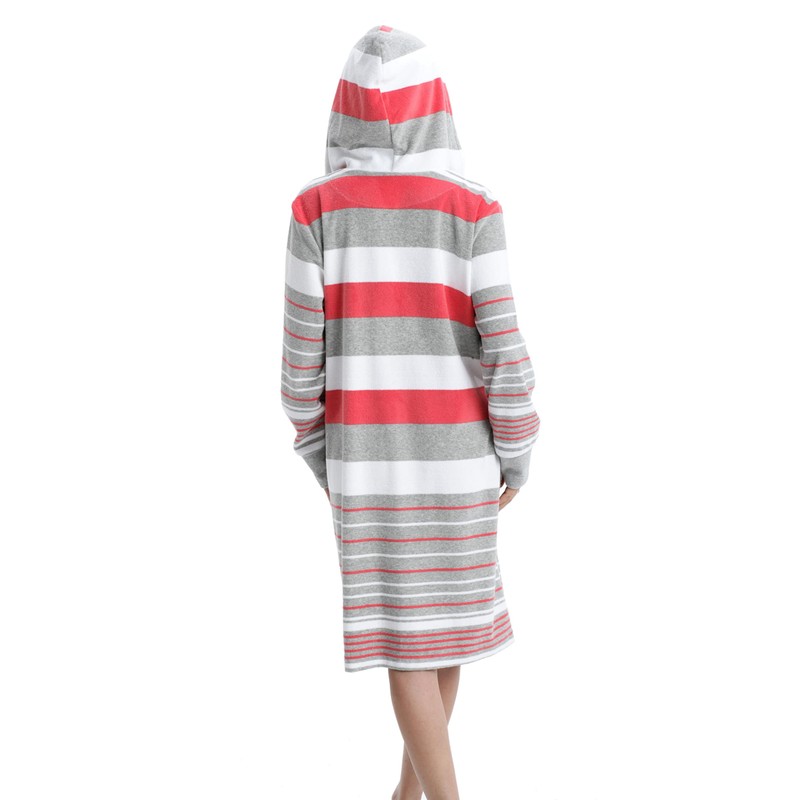 Aquarti Women's Terry Towelling Dressing Gown Striped with Hood, coral