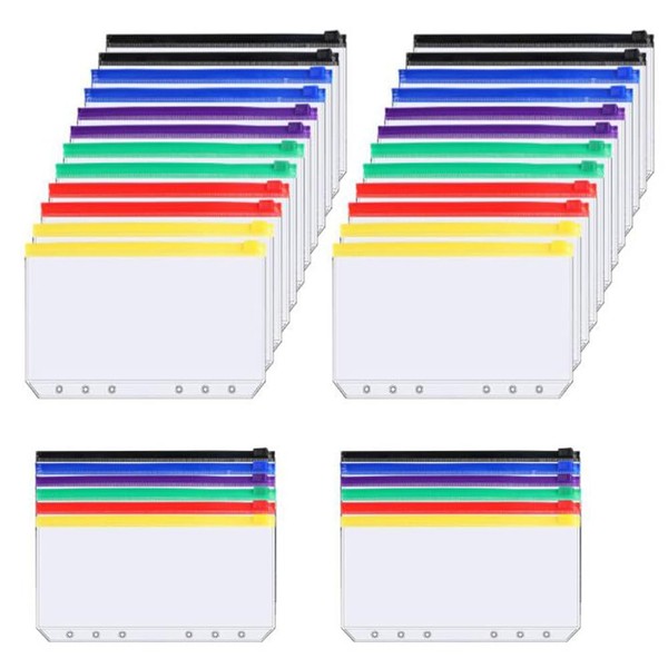 Pack of 24 Binder Pockets A5 Zipper Pockets Transparent Plastic