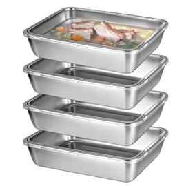 4 Pcs Stainless Steel Food Containers with Clear Lids, Fresh- Keeping Container, Deli Meat Keeper for Refrigerator, Stackable Snack Storage Boxes for Picnic BBQ Party Travel, Freezer & Dishwasher Safe