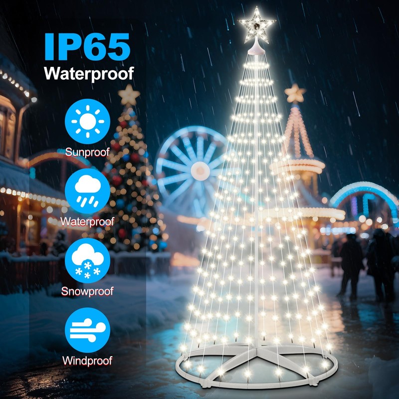 AMIPEPE 6ft Solar Christmas Tree Lights Outdoor, 250 LEDs Remote