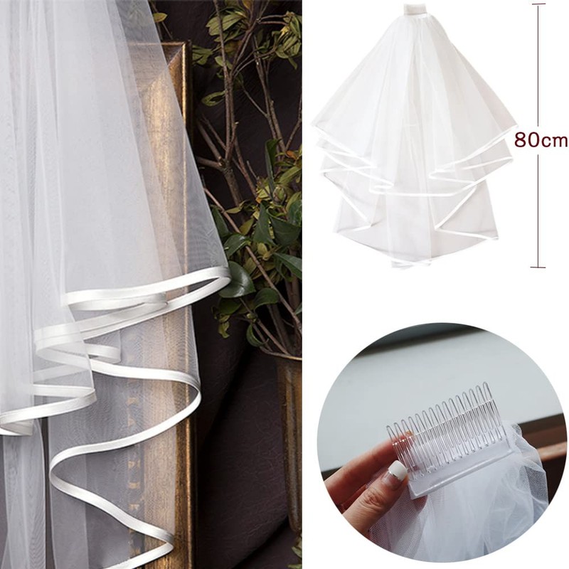 Tosenk Bride Veil, Bridal Headdress Veil with Comb, Short, Popular,