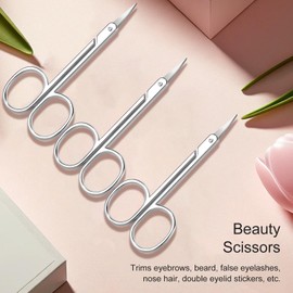 Stainless Steel Blunt Tip and Curved Scissors Set for Men and Women - Ideal for Eyebrow, Nose, Ear Hair Trimming, and Grooming.