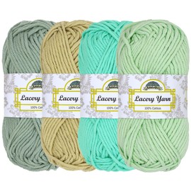 JubileeYarn Lacery Yarn - Chunky Cotton - 100g/Skein - Shades of Green - 4 Skeins
