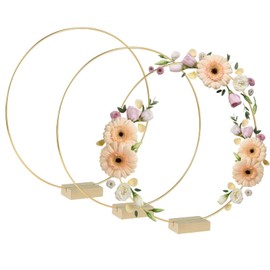 DvBCNMe Metal Rings for Crafts, Set of 3 Decorative Rings with Base, 20 cm Metal Ring with Wooden Stand, DIY Decoration for Dried Flower Wreath, Wedding Decoration, Table Decoration and Wall