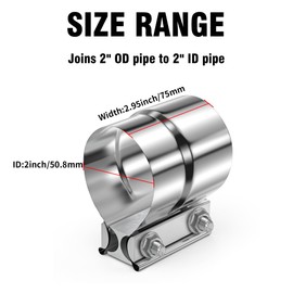 WYSIWYKA 2 Inch Lap Joint Exhaust Band Clamp, 304 Stainless Steel Exhaust Muffler Clamp, Exhaust Pipe Clamps Sleeve Coupler for Exhaust Pipes, Mufflers and Catalytic Converters