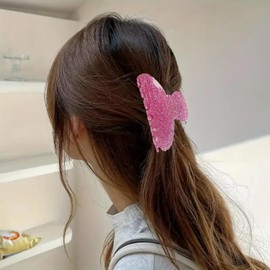 Spring Pink Hair Clips Glitter Pink Hair Claw Clips with Cute Design Hair Barrettes for Thick Hair Thin Hair for Women Cute Acrylic Kawaii Hair Accessories Clamps Holiday Party Spring Decorations