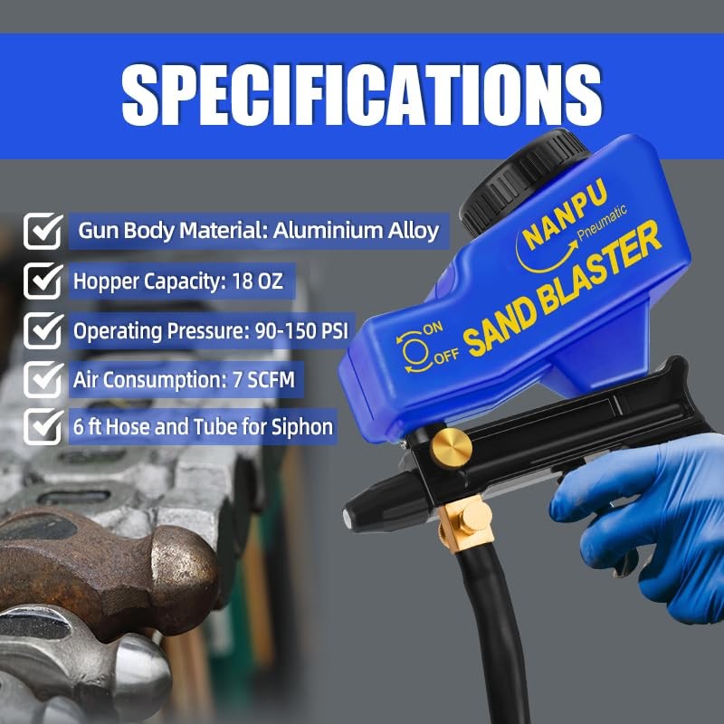 NANPU Light-Duty Air Sandblaster Gun Kit with Siphon & Gravity