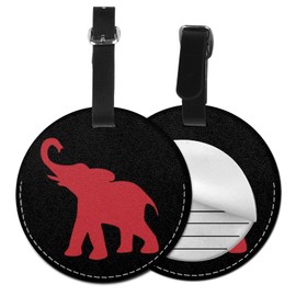 Luggage Tag Red Elephant Black, Pu Leather Bag Travel Suitcases Id Identifier Baggage Label for Women Men Boys Girls