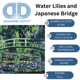 DIAMOND DOTZ ® - Water Lilies and Japanese Bridge, Full Drill, Square Dotz, Diamond Art Nature, Square Drill Diamond Painting, Diamond Painting Square Drill, Diamond Art Paintings, 23.2"x22.4"