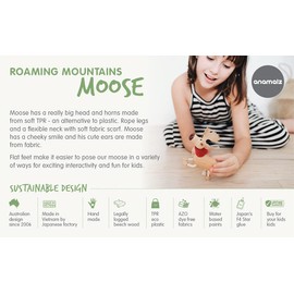 Anamalz Moose Wooden Animal Toy for Toddlers, Fun and Posable Moose for Early Learning, Montessori, and STEM, Smooth Natural Wood, Boys and Girls