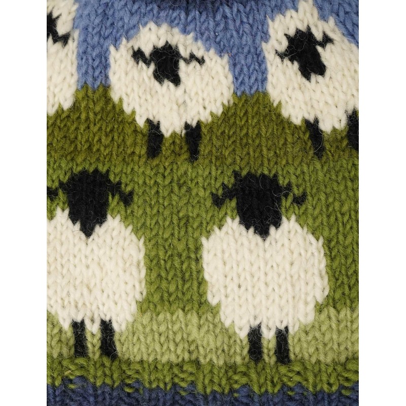 Pachamama Women Wool Beanie Hat Fleece Lined Handknitted Cute Sheep