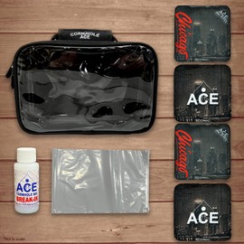 CornholeAce Iconic - Chicago - ACE Pro Bag Kit: 4 Bags + Break-in Kit + Carry Case - Professional Cornhole Bags Dual Sided Slick Stick