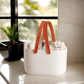 Bathroom Toiletry Basket,Drainage Box for Shower - Draining Organizer for Shower, Bath Storage Basket with Handles, Portable Shower Organizer Bin