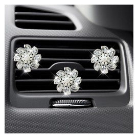 3PCS Bling Flower Car Air Freshener Vent Clips - Cute Diamond Flower Car Diffuser Air Conditioning Outlet Clip Charm - Crystal Rhinestone Auto Interior Decoration Accessories for Girl Women (White)