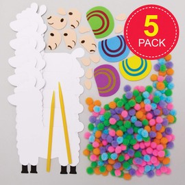 Baker Ross AX741 "Llama" Pompoms Set - 5 Pieces Creative Art and Craft Supplies for Kids to Make, Decorate and Display